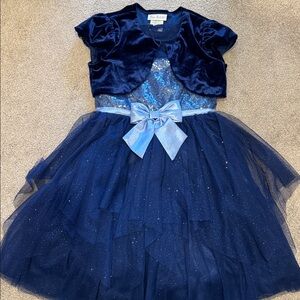 Sparkling Blue Tulle Dress with Bow and Shawl